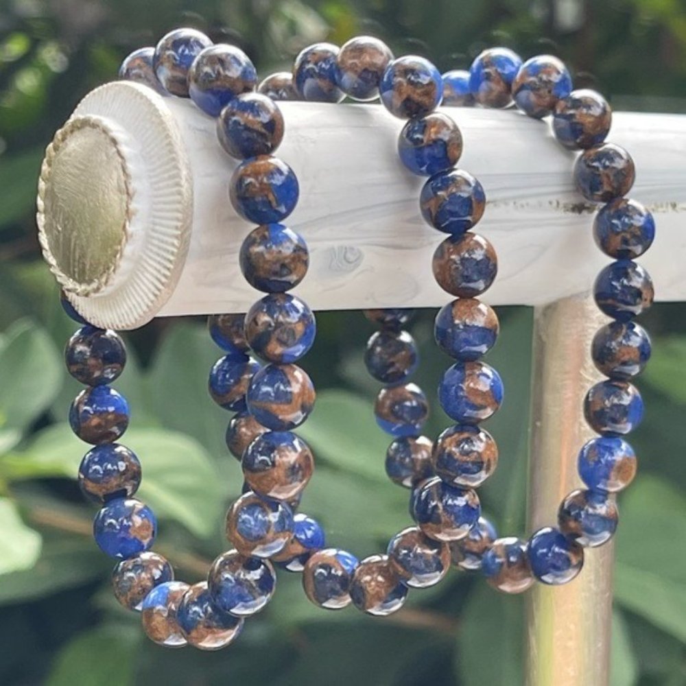 8mm Royal Blue Opal Bronzite Stretch Bracelet - Picture 2 of 6